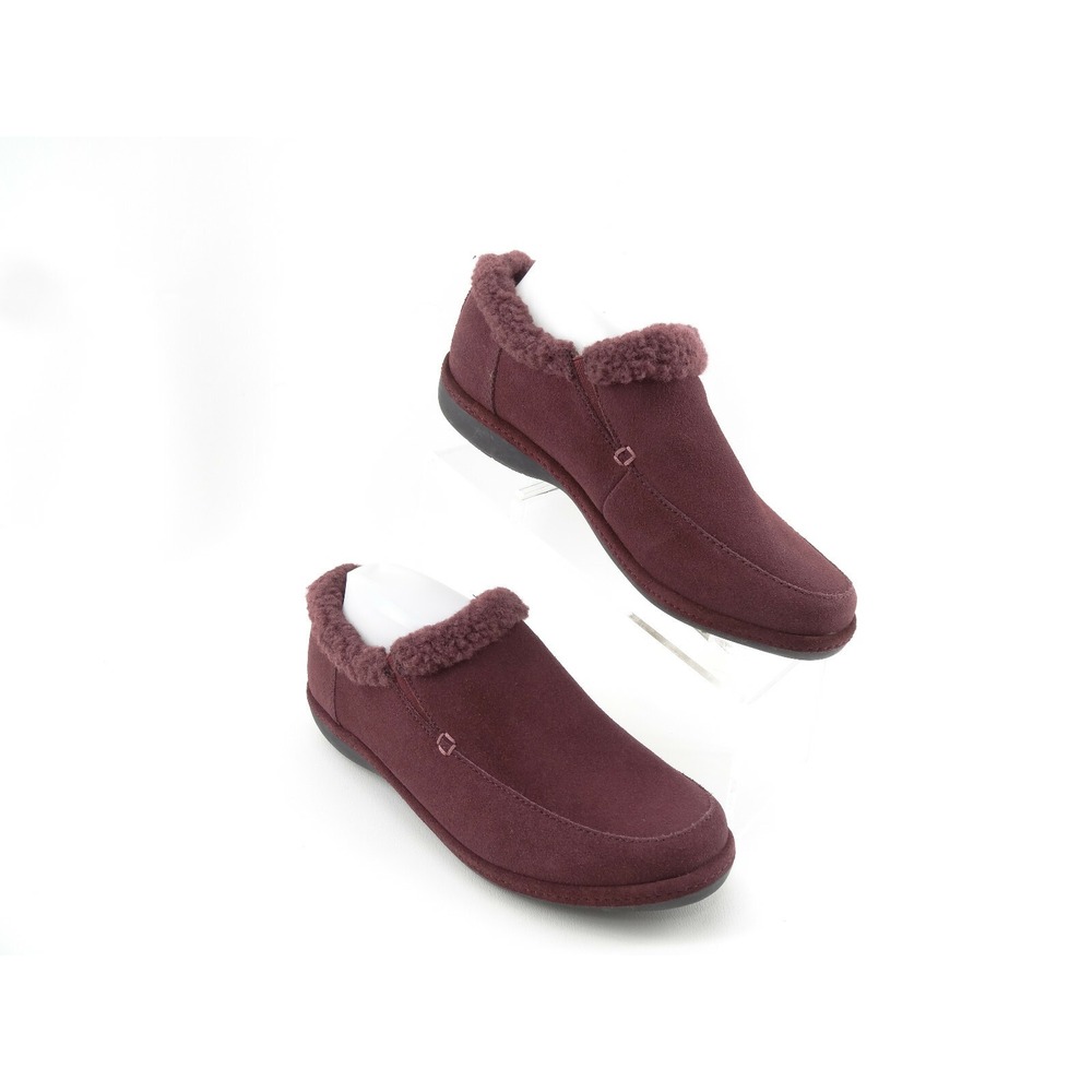 LANDS END Red Wine Leather Sherpa Lining Casual Loafers Women's 9.5 B‎ US